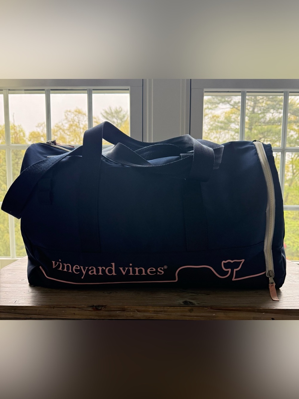 Vineyard Vines x Target Whale Line Weekender Duffel Bag in Navy, Pink & White